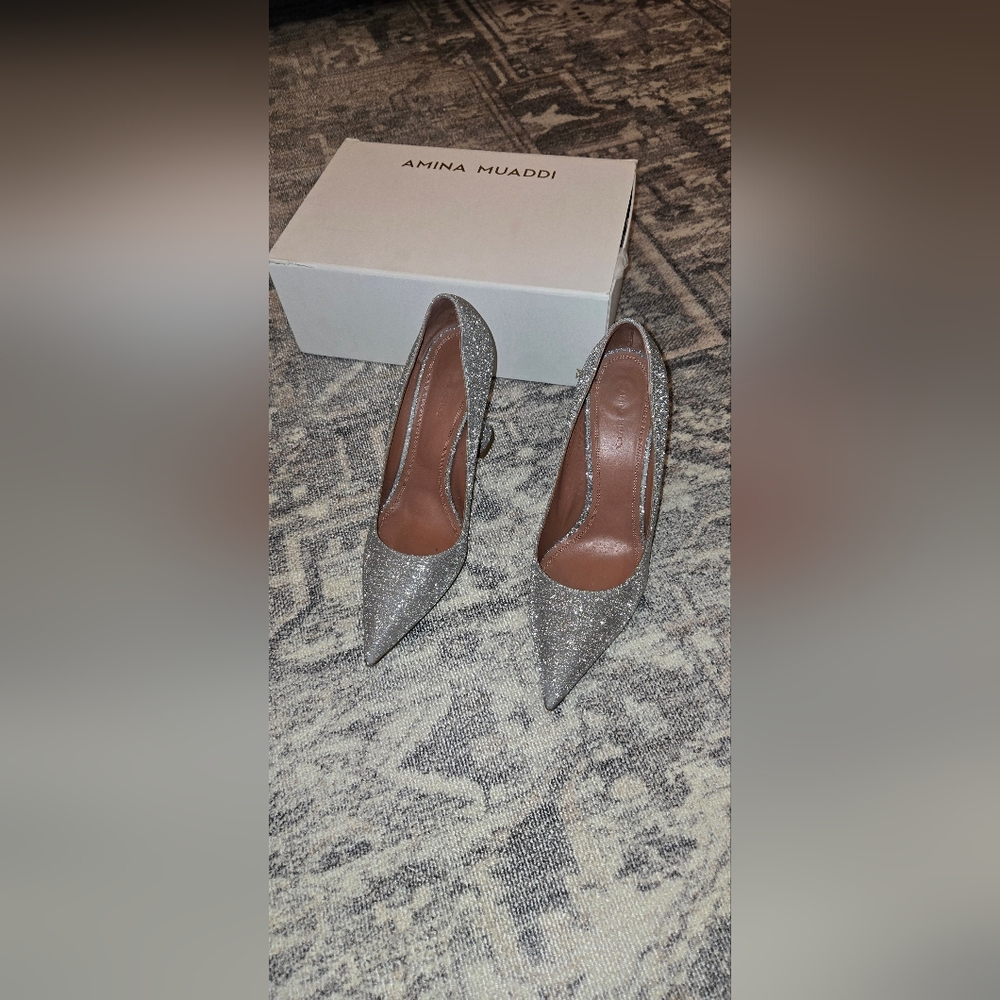 Amina Muaddi silver pump 40.5